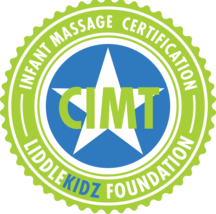 CIMT Infant Massage Certification seal from the LiddleKidz Foundation, highlighting professional accreditation in infant massage therapies.